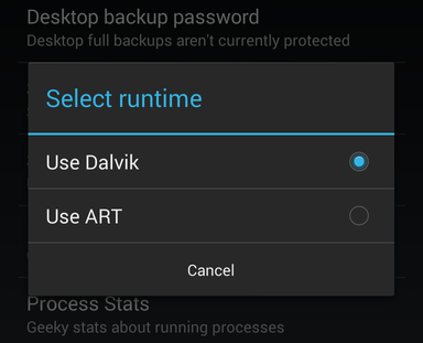 Selecting ART runtime