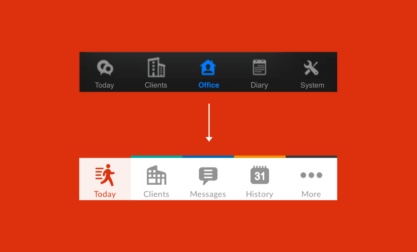 Repsly mobile app – restructured tab bar (icons made by Fiktiv)