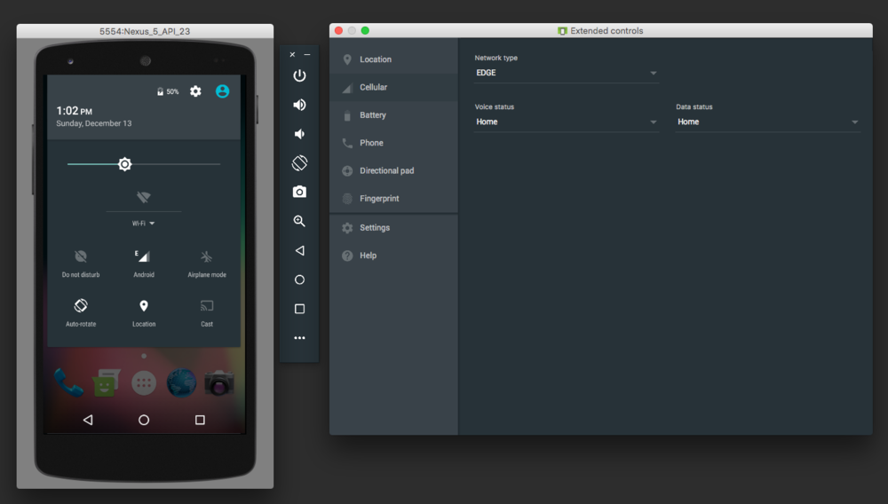 Android emulator cellular