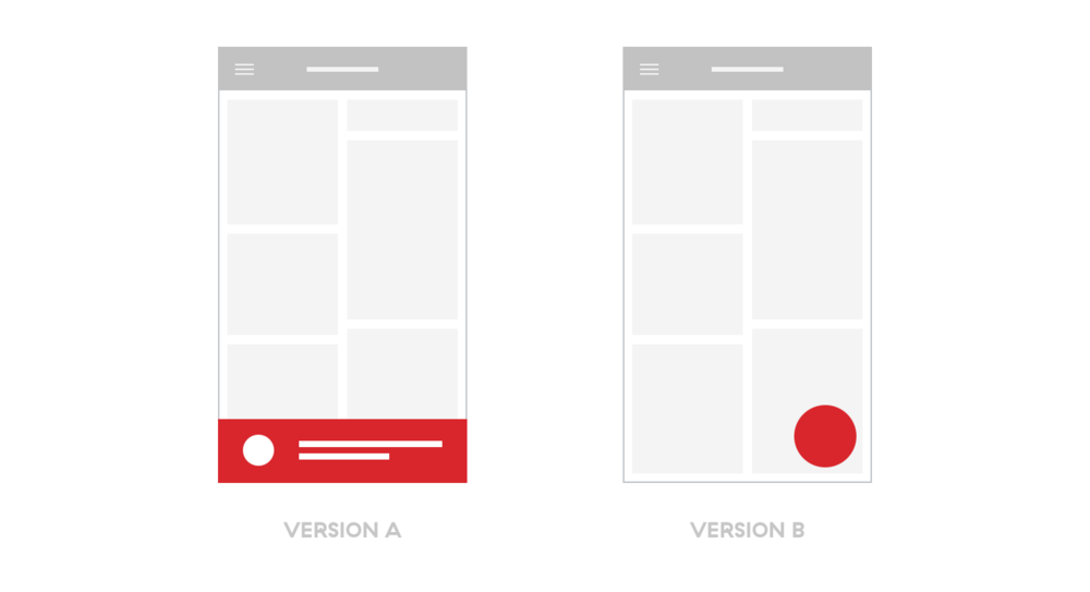 UI version A and version B with different controls