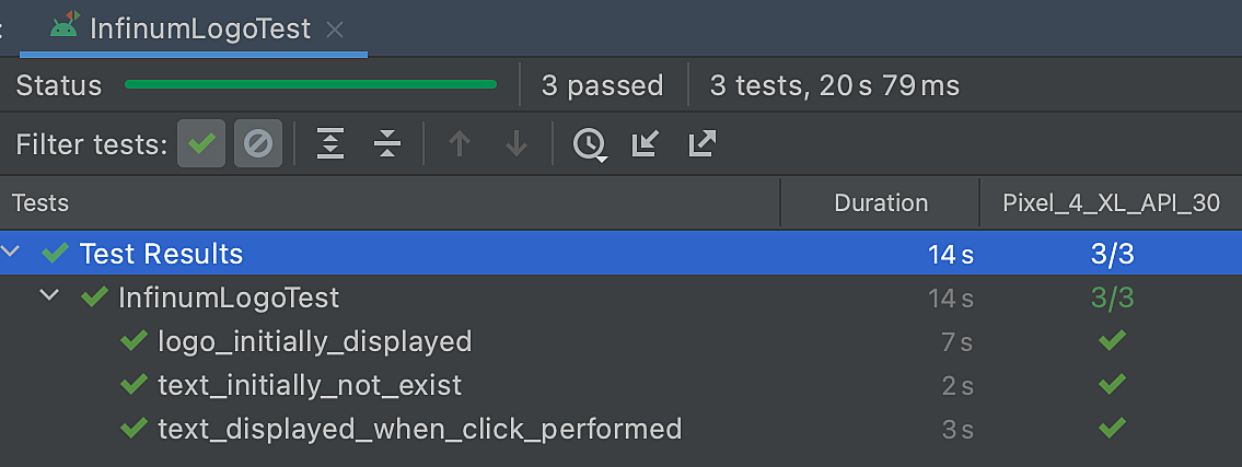 The output in Android Studio looks like this: