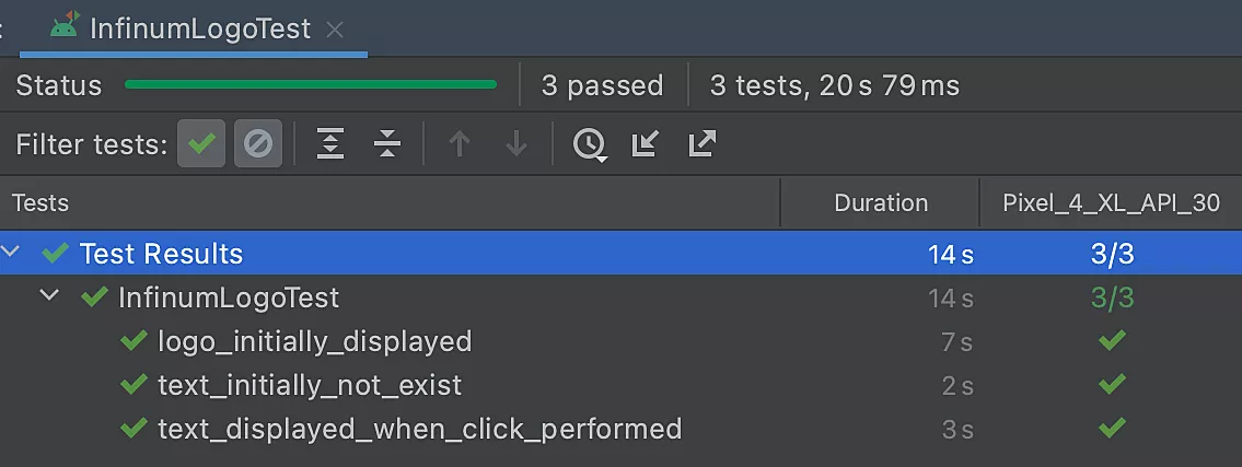 The output in Android Studio looks like this: