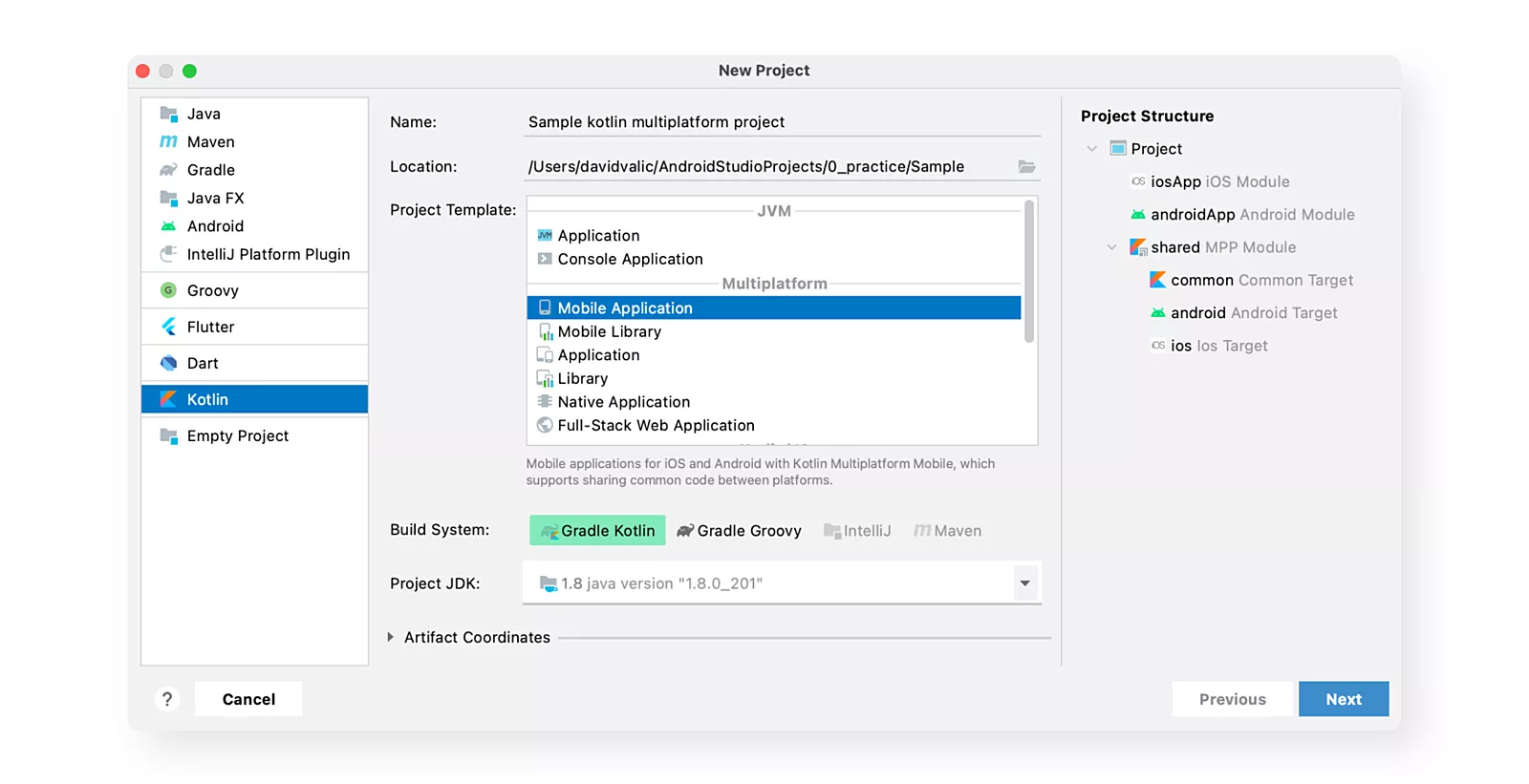New Kotlin project window