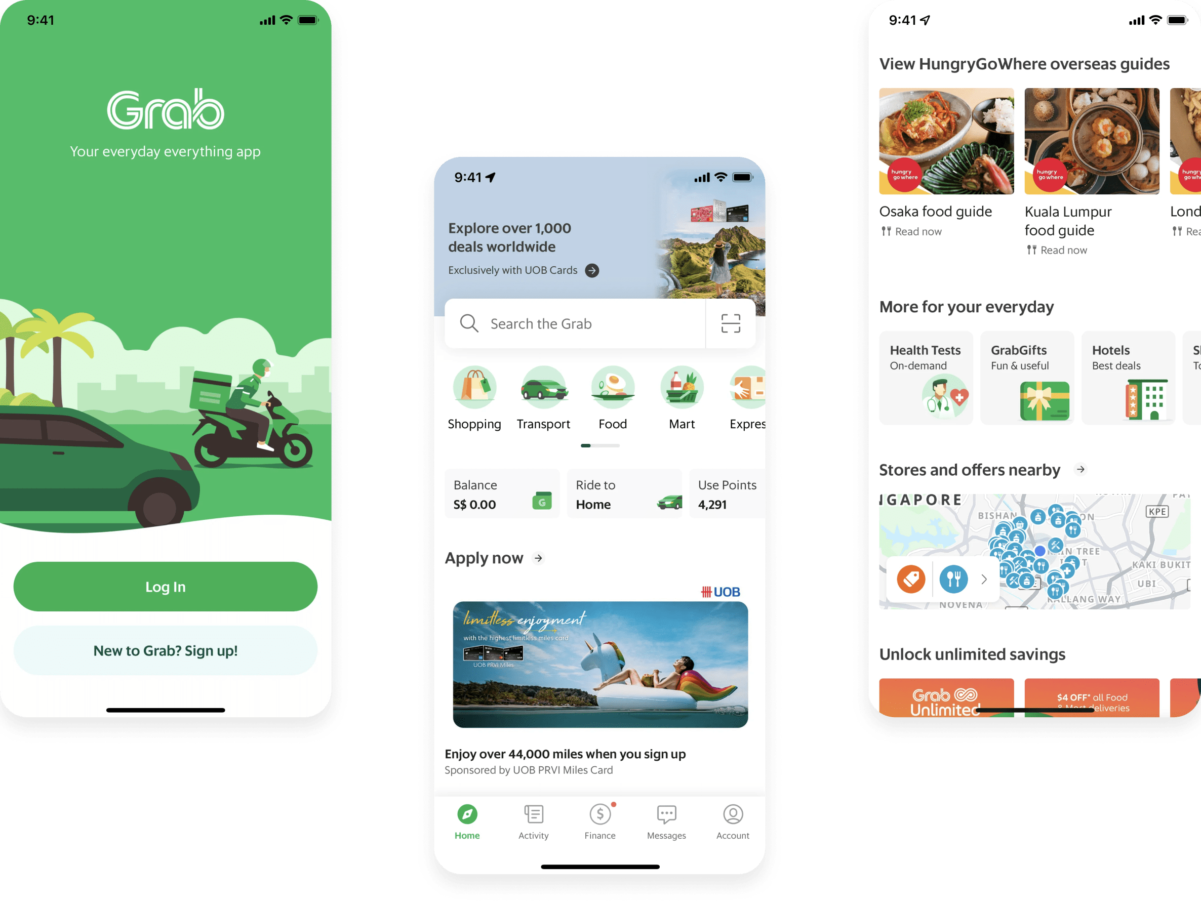 super app development – screens from the Grab app