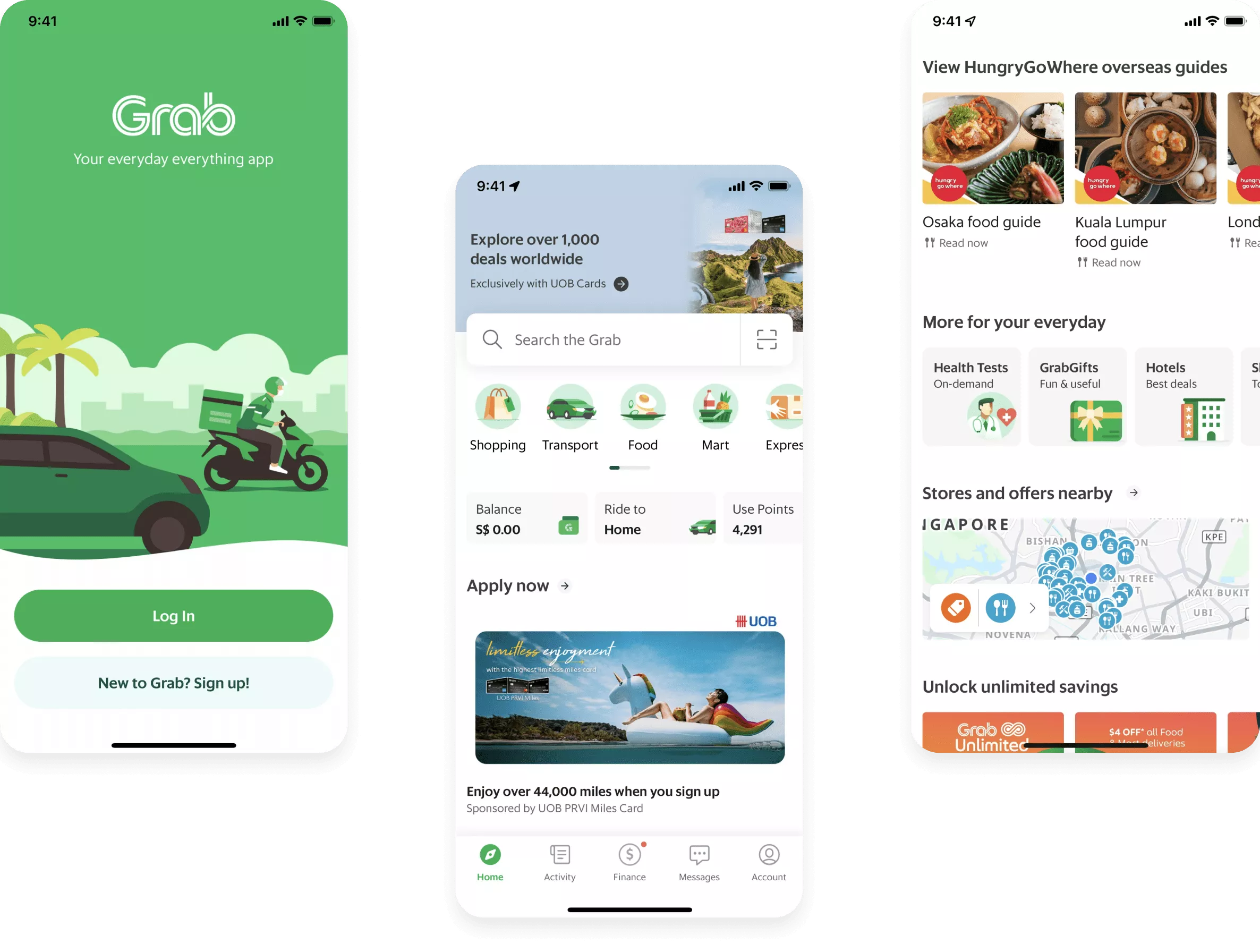 super app development – screens from the Grab app