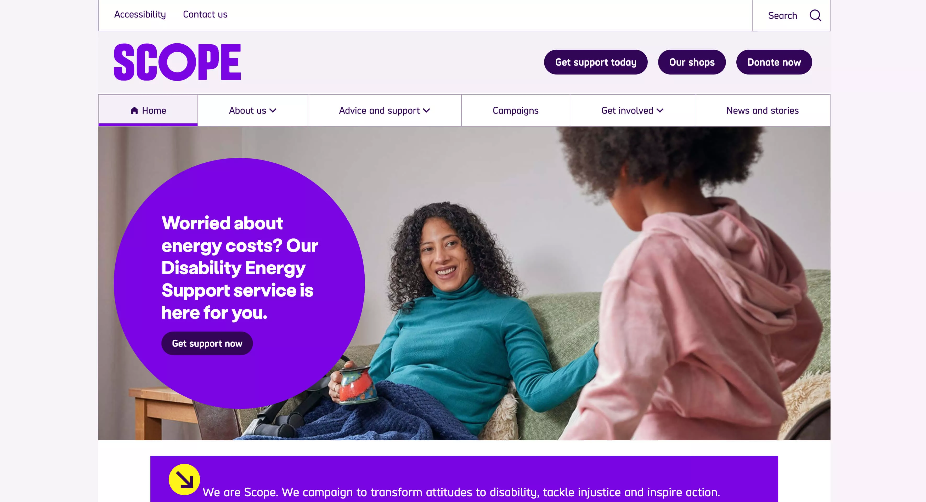 Screenshot from the Scope website, which can be fully navigated with a keyboard or screen reader. 
