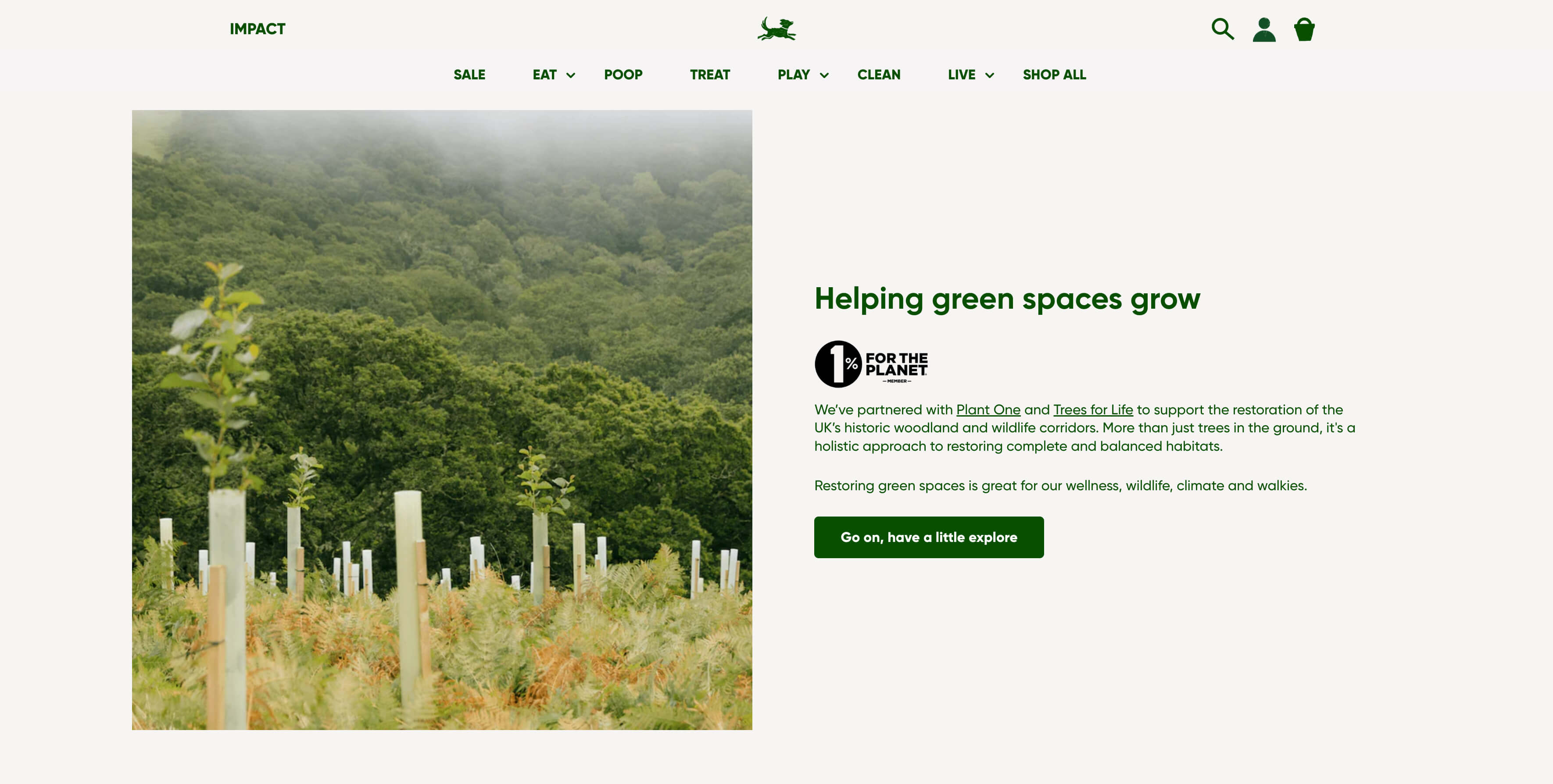 Screenshot from the Beco website displaying a nature image and an interface dominated by the color green.